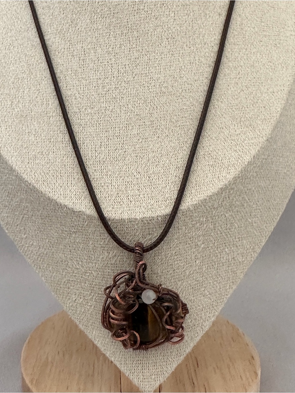 Handcrafted Copper Wire-Wrapped Tigers Eye Stone Pendant Necklace